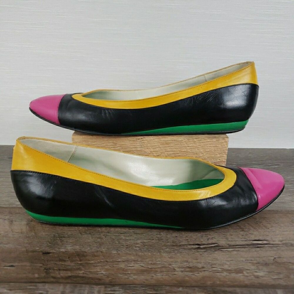 Proxy Color Block Flat Shoes 7.5 Black Pink Green Yellow Vintage 90s